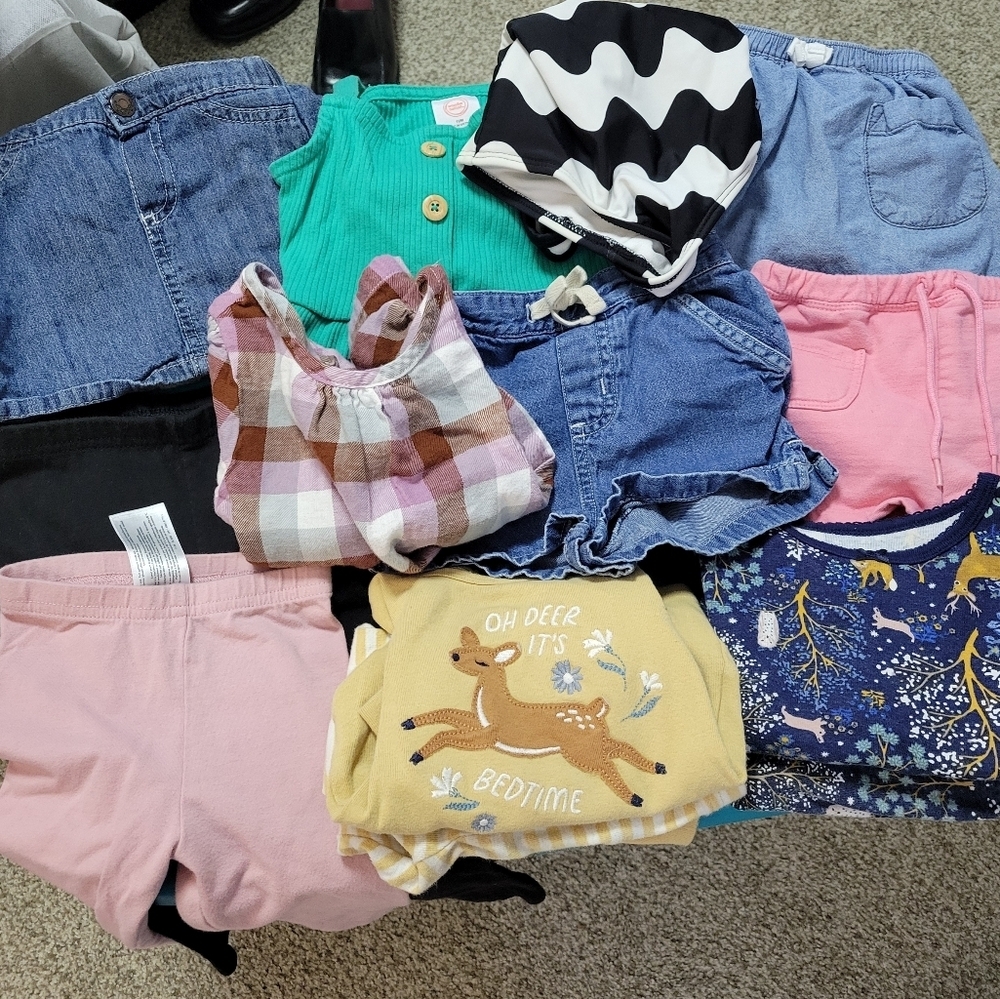 Bundle of 18 M Assorted Girls Kids Clothing 13 Pcs - Pjs, Pants, Short Shirt Etc